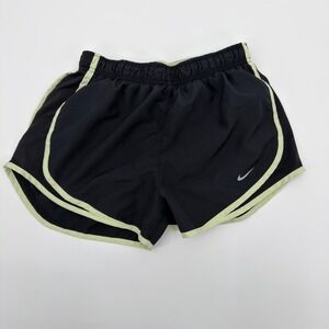 Nike Dri Fit Women Running Shorts Black Neon‎ Trim Athletic Performance Size S